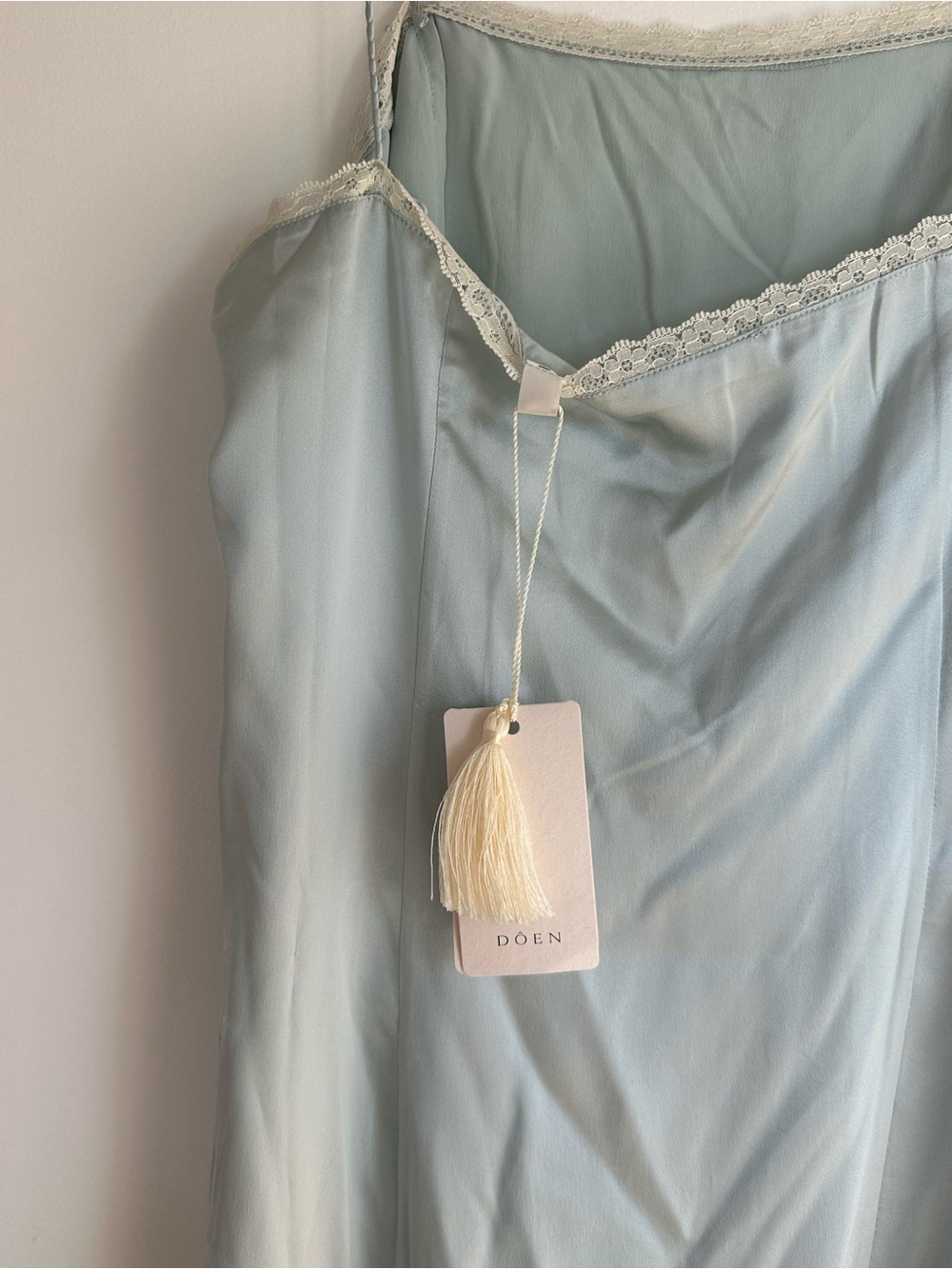 Light Blue Slip Maxi Dress with Ruffle Hem - Picture 6 of 7